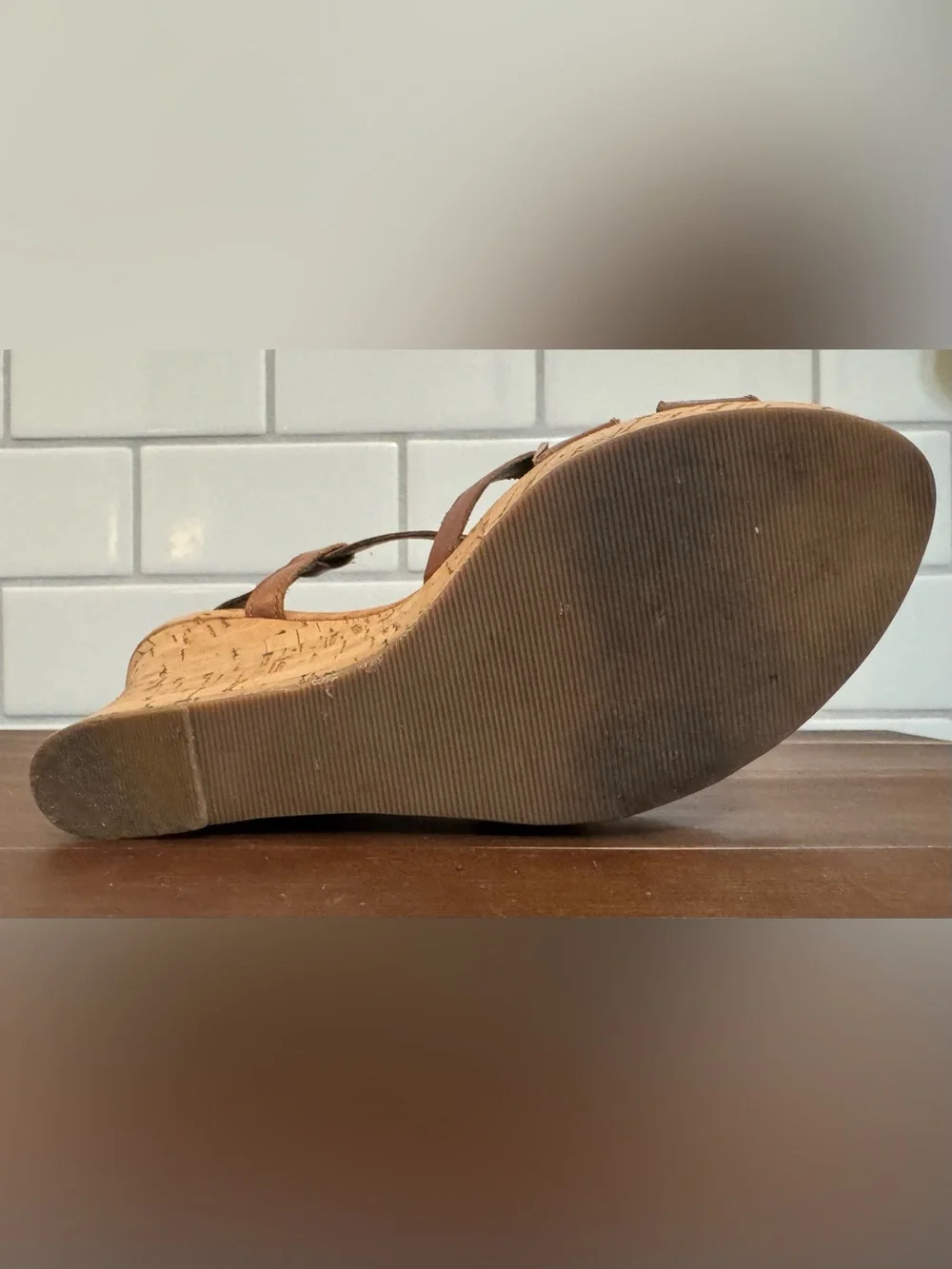 GUESS Brown Leather Crisscross Wedge Sandals